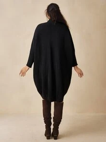 Nubod Áo len chui đầu nữ size lớn cổ nửa cao thêu tay dáng rộng túi lớn gấu không đối xứng dáng lửng cho mùa đông - màu đen - Xem 2
