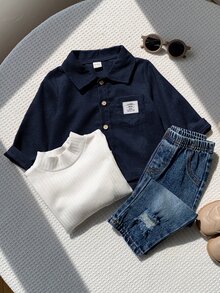 SHEIN 3 قطع/مجموعة ملابس كاجوال للأطفال الذكور في فصل الخريف/الشتاء تشمل تي شيرت داخلي، - متعدد الألوان - مشاهدة 6