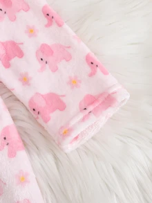 Cozy Pixies 女嬰連帽長袖前綁帶加厚大象圖案浴袍，適合冬季，粉色毛絨女孩浴袍 - 粉色 - 查看 7