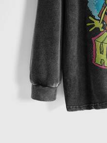 SpongeBob SquarePants | ROMWE Plus Size Women's Cartoon Pattern Casual Everyday Long Sleeve Sweatshirt - Dark Grey - View 4