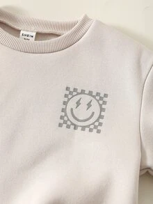 SHEIN 2件組兒童小男孩秋冬休閒運動衫與長褲套裝，運動衫套裝，男孩套裝，秋冬套裝，運動套裝，棋盤格套裝 - 彩色 - 查看 3