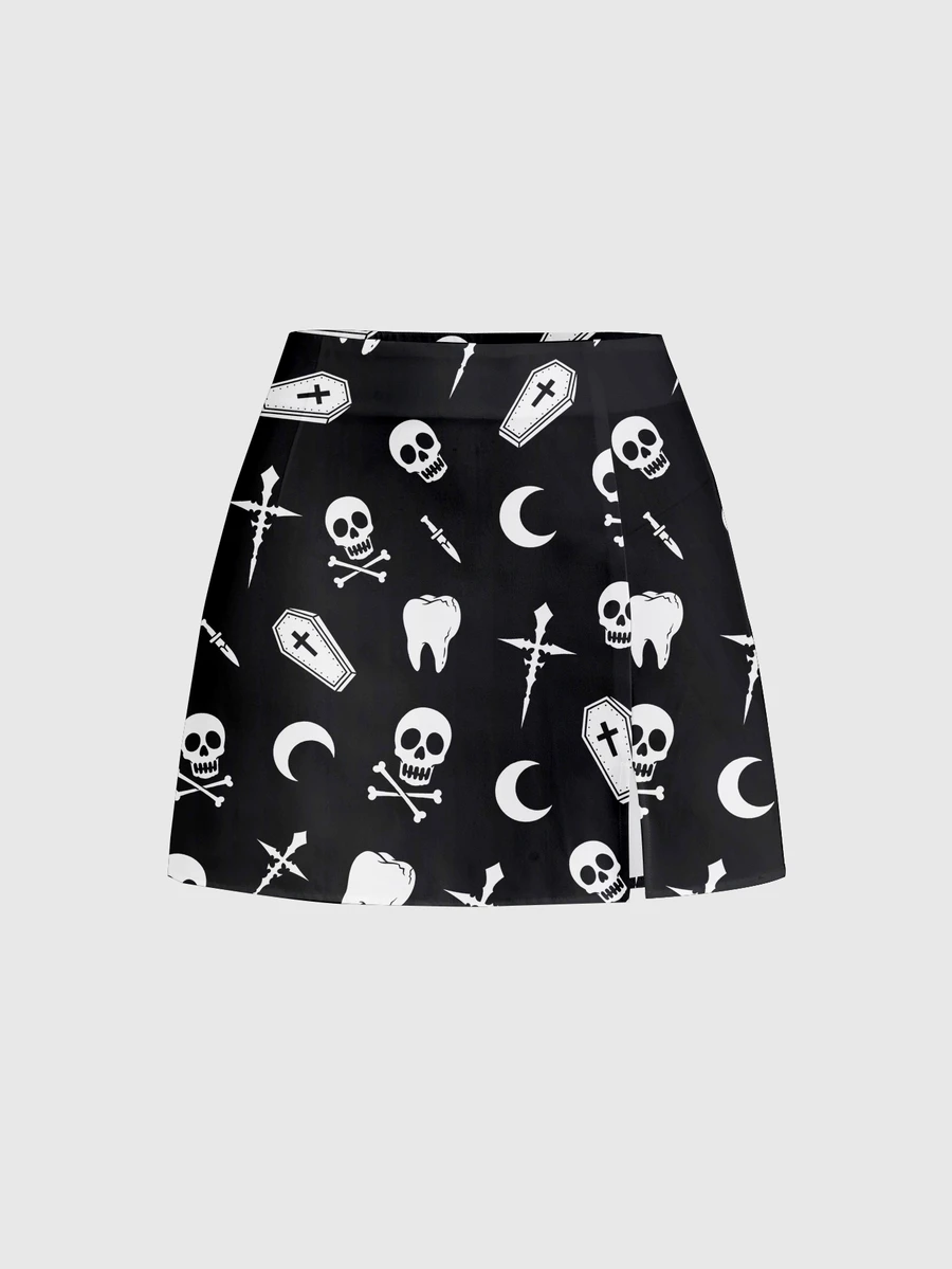 ROMWE Grunge Punk Chân váy mini xẻ tà gợi cảm cho nữ, họa tiết đầu lâu kinh dị rừng tối bí ẩn - màu đen - Xem 1
