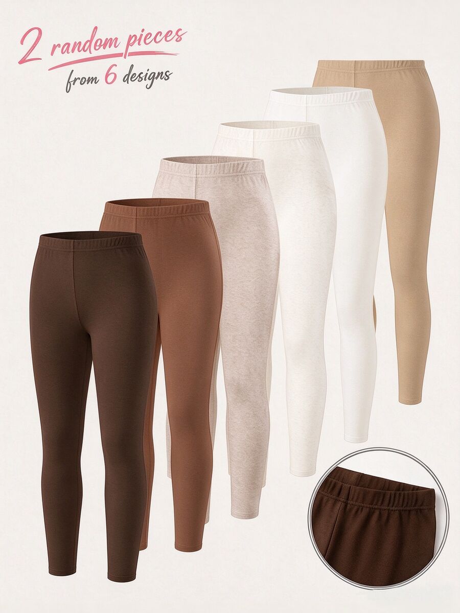 Tween Girl Casual Simple Tween Girl Versatile Leggings, 2pcs/Pack, Suitable For Autumn/Winter Daily Wear, - Multicolor - View 1