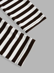 SHEIN EZwear 2件裝休閒簡約條紋圓領修身短版長袖女款T恤 - 彩色 - 查看 6