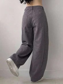 DAZY Women's Street Style Streetwear Button Pocket Loose Fit Denim Jeans Everyday Going Out Dark Grey - Grey - View 4