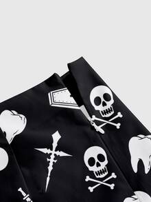 ROMWE Grunge Punk Chân váy mini xẻ tà gợi cảm cho nữ, họa tiết đầu lâu kinh dị rừng tối bí ẩn - màu đen - Xem 3