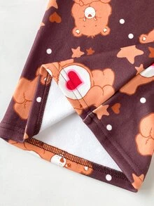 SHEIN X Care Bears 1件少女休閒百搭舒適棕色卡通熊圖案抓絨長褲，適合日常穿著、秋冬、室內、運動、攝影、假期、生日 - 棕色 - 查看 8