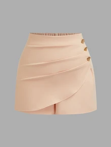 Sweetra Plus Size Women's Casual Commute Minimalist Woven Shorts - Pink - View 3
