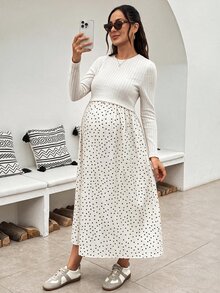 SHEIN 孕婦綠色長袖圓領休閒百搭洋裝，秋季女裝穿搭 - 白色 - 查看 8