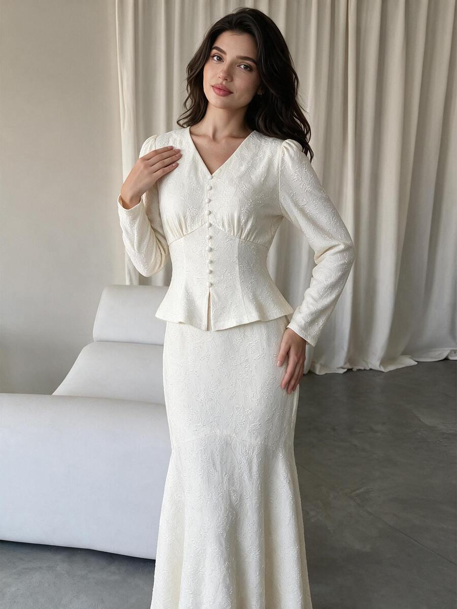 Modelyn French Elegant Decent Jacquard Fabric Design Slim Fit Long ...