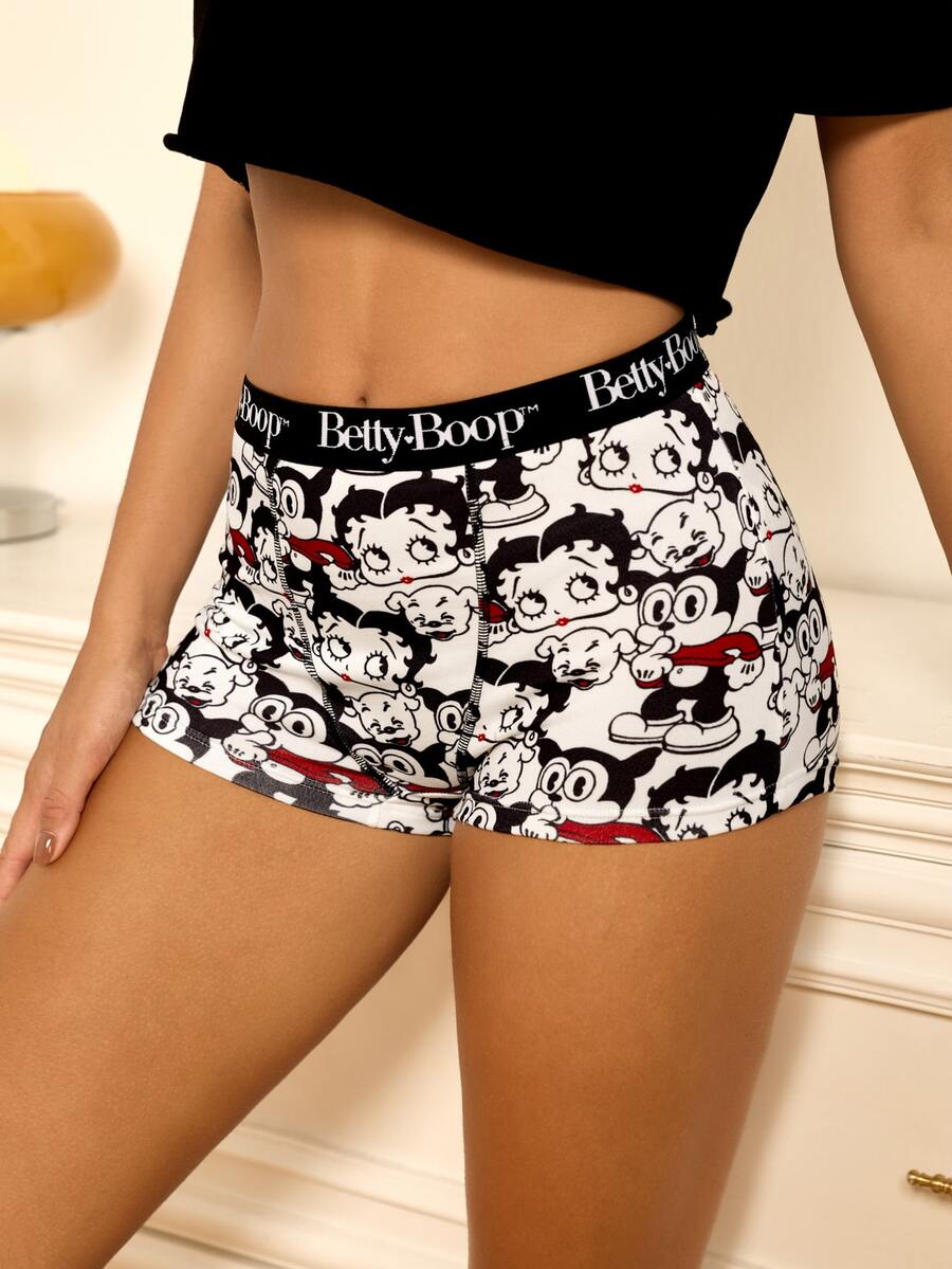 Betty Boop x SHEIN Women's Cartoon Print Hipster Panties - Black and White - View 1