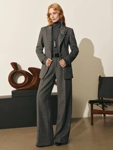 MOTF PREMIUM WOMEN'S WOOL BLEND FITTED BLAZER JACKET, AUTUMN/WINTER COMMUTER STYLE - Grey - View 5