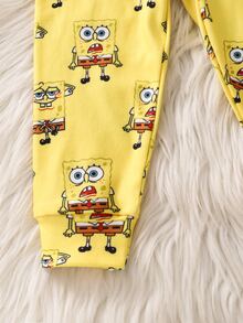 SpongeBob SquarePants | SHEIN 男嬰長袖長褲修身居家服套裝 - 黃色 - 查看 7