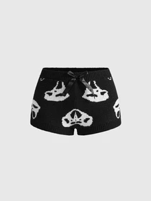 ROMWE Grunge Punk 2pcs/Set Women Leopard Print Bow Decor Sweater - Black and White - View 7