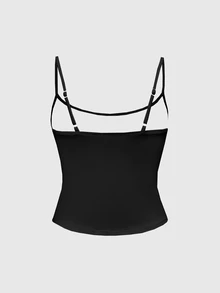 ROMWE Goth Women's Striped Dark Cat Print Camisole Tank Top - Black - View 2