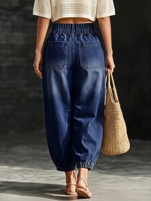 LUMIGAL High Waist Slant Pocket Jogger Jeans - Dark Wash - View 6