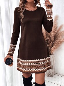 SHEIN LUNE 女款拼色休閒日常夏季洋裝 - 棕色 - 查看 5