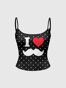 ROMWE Y2K Korean Style Heart Slogan Cute Graphic Print Camisole Tank Top For Women - Black - View 1