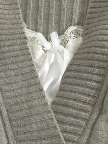 Sunspun Plus Size Women's Lace Patchwork Casual Versatile Daily Wear Hooded Sweater - Grey - View 3