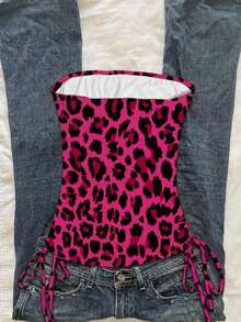 Attitoon Women's Casual Fitted Tube Top, Fuchsia Leopard Print Top - Multicolor - View 2