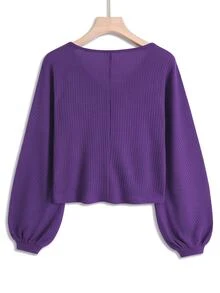 QUELARIE Áo kiểu cổ chữ V dáng rộng thoải mái size lớn cho mùa thu - Màu tím - Xem 2