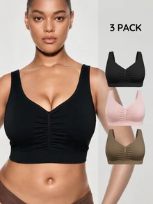 SHAPORA Bra Tanpa Jahitan Ukuran Plus 3pcs/Set untuk Wanita, Terlaris, Modis, Nyaman, Minimalis, Warna Polos, Berkualitas Tinggi, dan Berkinerja Baik - MultiWarna - View 6