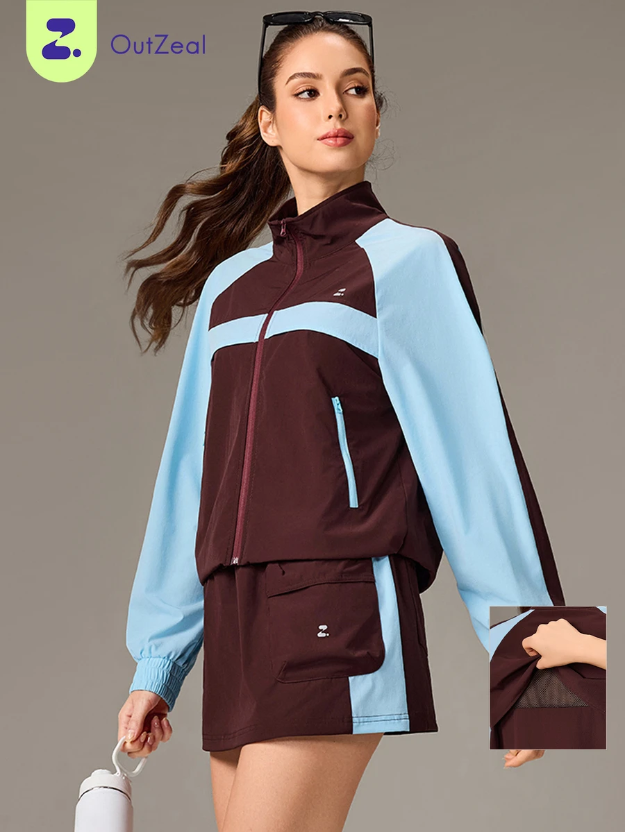 OutZeal Women Sports Jacket Gym Workout Lightweight Back Breathable Mesh Stand Collar Zip Up Jacket - Multicolor - View 1