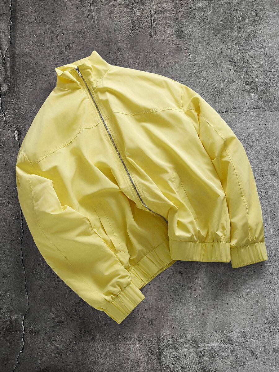 AXEPEAK Men's Woven Fashion Casual Loose Fit Patchwork Open Front Jacket - Yellow - View 1