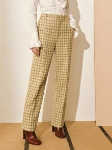 MOTF PREMIUM WOMEN'S TWEED SUIT CROPPED PANTS, AUTUMN/WINTER - Olive Green - View 7