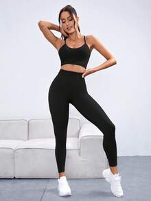Velisys Velisys Seamless High Elasticity Sports Fitness Set Bra Shorts And Bra Pants 2 Pieces Set - Multicolor - View 5