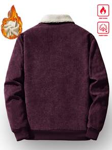 Manfinity Homme 男士長袖燈芯絨加厚保暖內裡夾克，秋冬款 - 酒紅色 - 查看 2