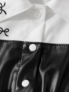 SHEIN 幼兒女嬰可愛甜美優雅黑白蝴蝶結長袖前扣 2 合 1 A 字連身裙 - 黑與白 - 查看 6