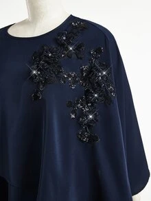 Medorina Women's Round Neck Casual Party & Travel Long Dress - Navy Blue - View 5