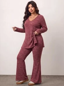 Enliva 大尺碼女款秋冬套裝套件 - 酒紅色 - 查看 5
