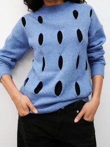Maija Blue Hollow Out Women's Sweater For Autumn/Winter Holiday Party Urban Style - Blue - View 6
