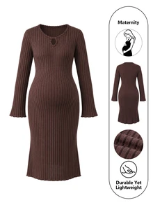Moonlight&Mama Maternity Solid Color Casual Daily Home Wear Dress - Redwood - View 1