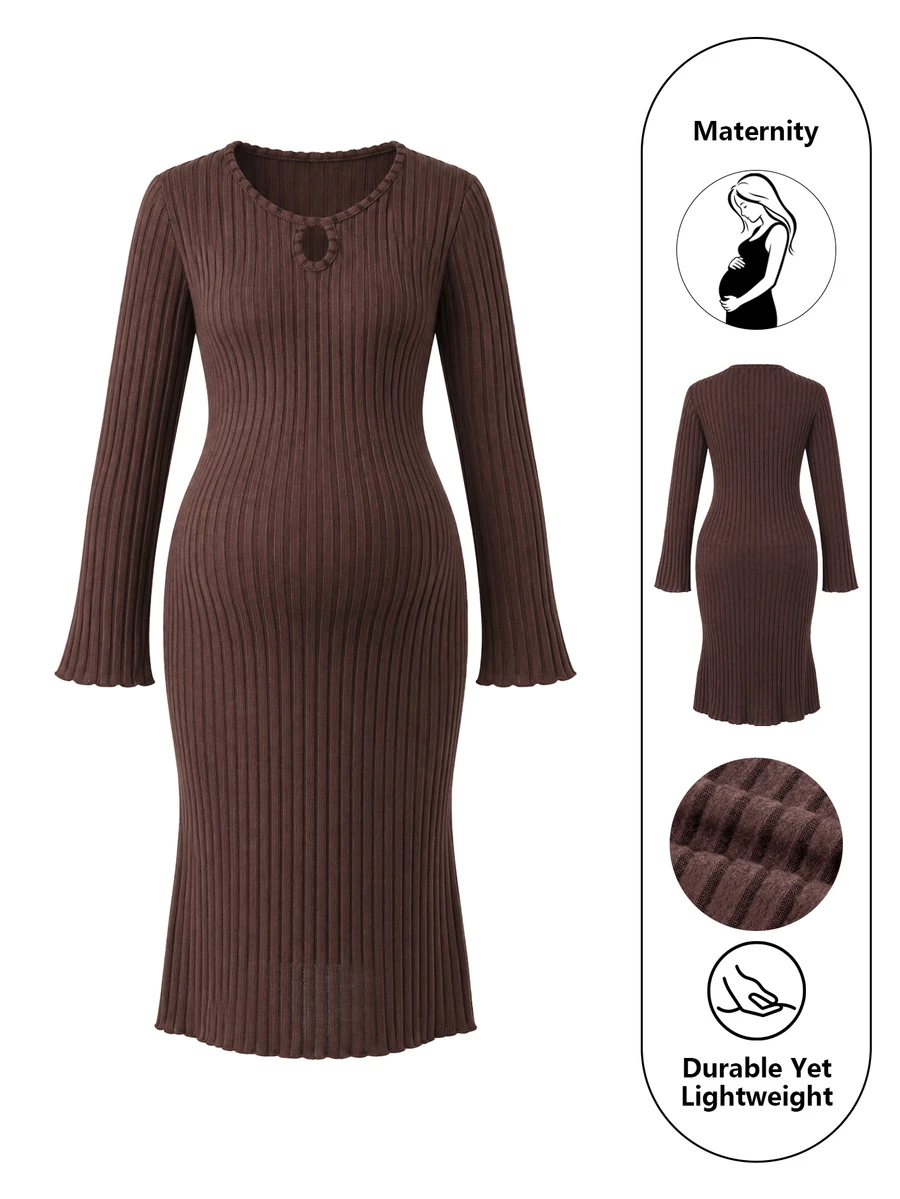 Moonlight&Mama Maternity Solid Color Casual Daily Home Wear Dress - Redwood - View 1