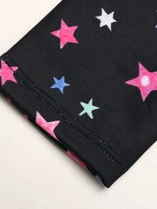 女童網格拼接星星圖案休閒日常運動連身褲 - 黑色 - 查看 8