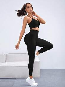 Velisys Velisys Seamless High Elasticity Sports Fitness Set Bra Shorts And Bra Pants 2 Pieces Set - Multicolor - View 3