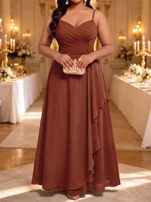 Fleurora Plus Size Versatile Ruched Spaghetti Strap Dress With Lace Cardigan 2 Pieces Set - Coral Orange - View 2