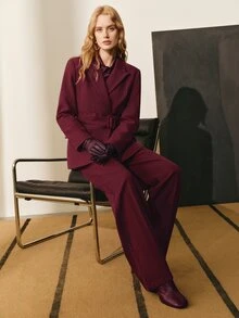 MOTF PREMIUM WOMEN'S STRIPED WOOL BLEND BELTED BLAZER JACKET, AUTUMN/WINTER - Burgundy - View 3