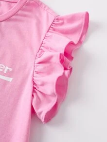 My Little Pony X SHEIN Tween Girl Letter Cartoon Print T-Shirt And Shorts Casual Daily Outfit Set - Pink - View 5