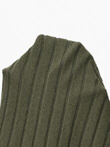 SHEIN Frenchy 女款紋理布料抽褶修身羅紋立領T恤，冬季休閒春季穿搭 - 軍綠色 - 查看 7