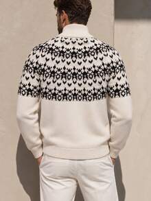 Manfinity Homme Men's Jacquard Zipper Long Sleeve Knit Cardigan - Multicolor - View 2