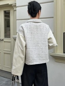 Livesso Jaket Wanita Kasual Serbaguna Longgar Lengan Panjang Berkerah Putih Musim Gugur/Dingin - Putih - View 2