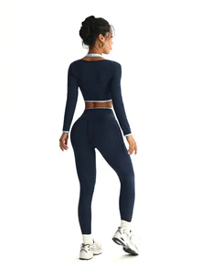 StreetHx Women's Cropped Long Sleeve Top And Leggings Sports Set - Multicolor - View 2