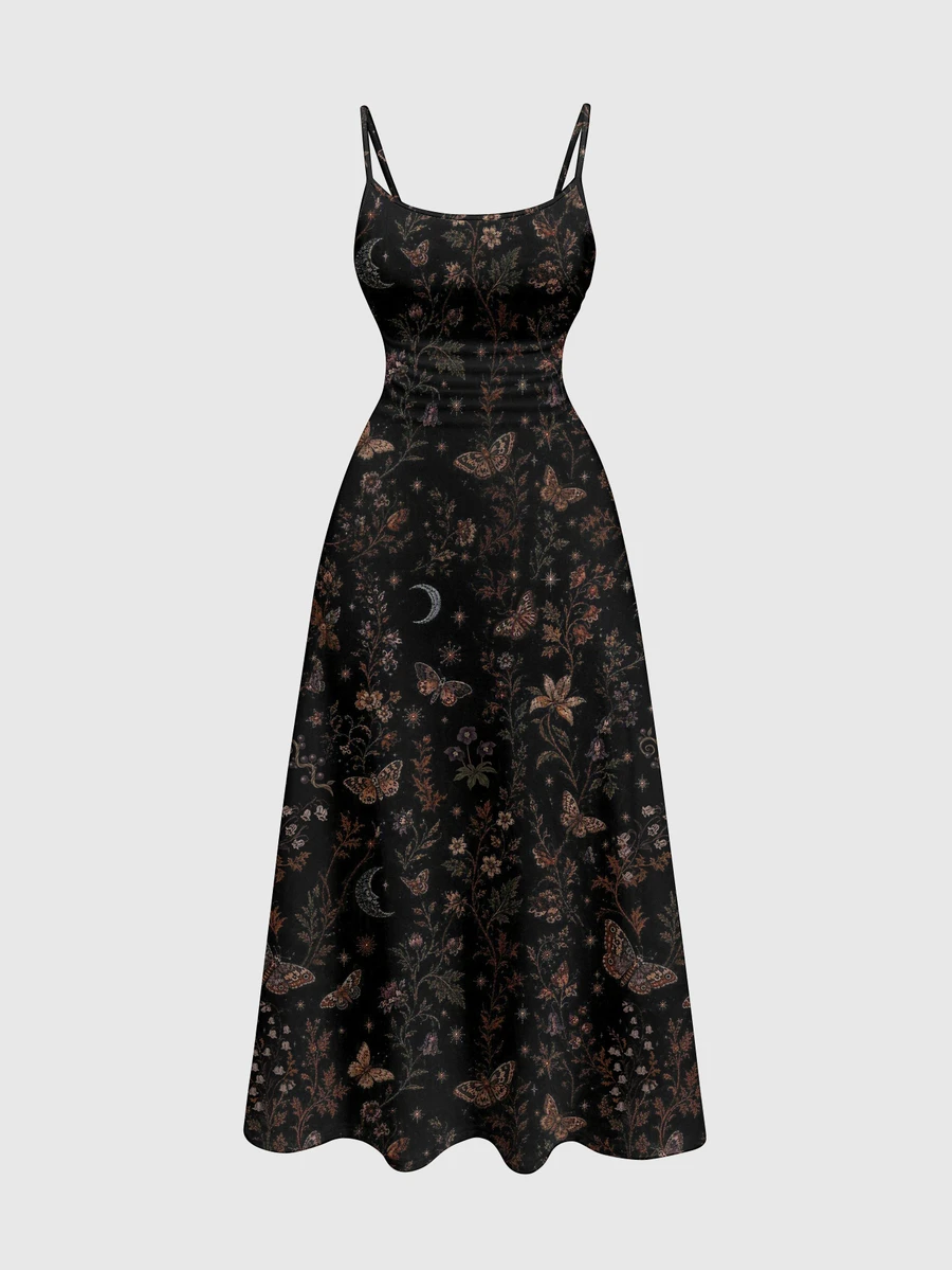 ROMWE Goth Dark Vintage Moth Moon Sun Star Women's A-Line Dress With Pleats - Black - View 1