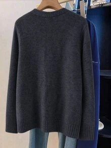 GlowEve CURVE Soft & Shiny Sequin V-Neck Cardigan, Cozy & Fashionable For Autumn/Winter - Grey - View 2