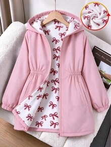 SHEIN 女童連帽拉鍊外套 彈性腰部抽繩長袖休閒風衣夾克 - 彩色 - 查看 4