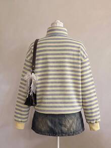 SHEIN EZwear 女款寬鬆半拉鍊高領運動衫，厚實材質，適合秋冬穿著 - 黃色 - 查看 2